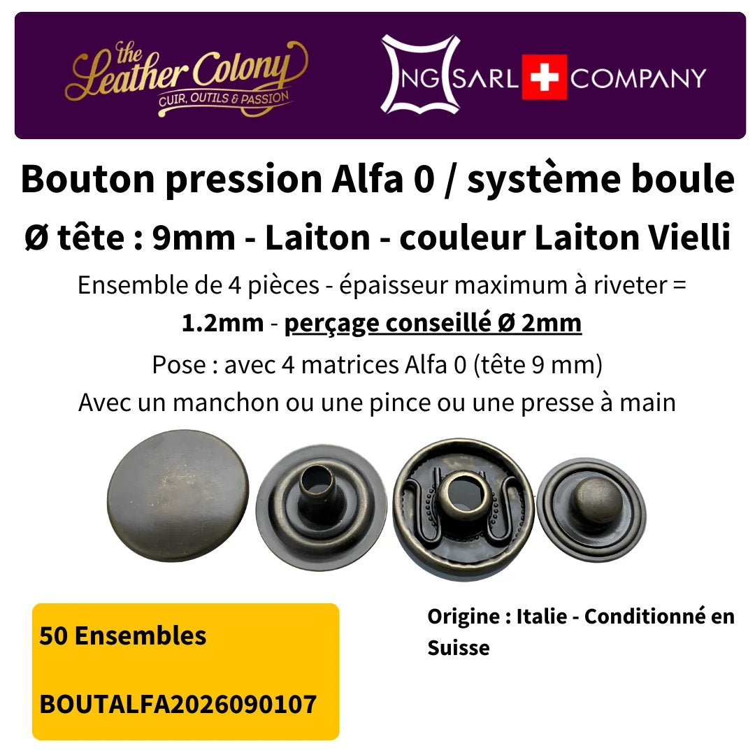 Pressions Alfa0 9Mm-10.5Mm En Laiton Made In Italy (4 Couleurs) - Zoom détaillé