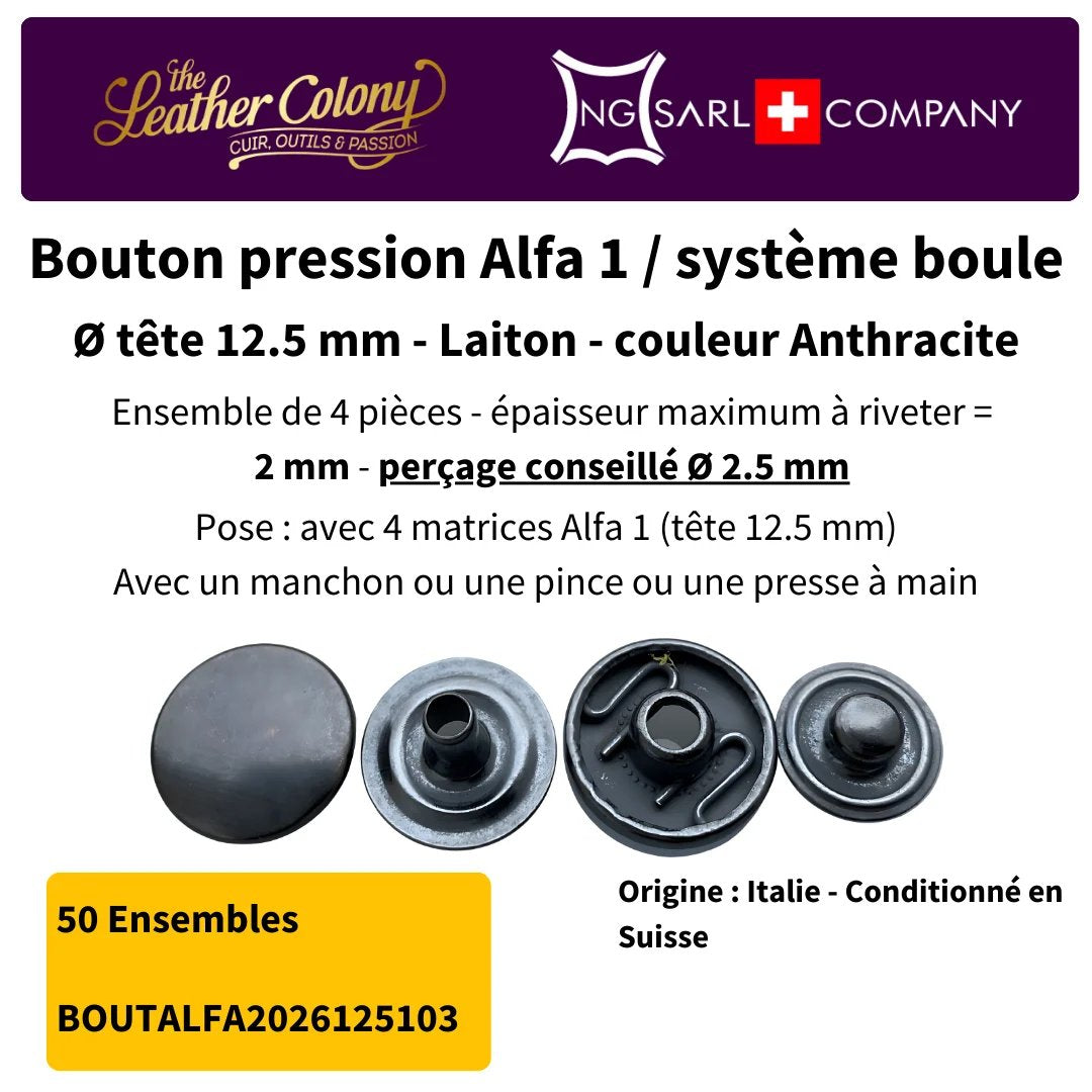 Pressions Alfa1 12.5Mm-14Mm En Laiton Made In Italy (4 Couleurs) - Vue alternative