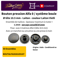 Alfa0-Druckknöpfe 9 mm bis 10,5 mm aus Messing, hergestellt in Italien (4 Farben)