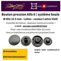 Pressions Alfa0 9Mm-10.5Mm En Laiton Made In Italy (4 Couleurs)