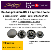 Alfa2 15,5 mm Messing-Druckknöpfe, hergestellt in Italien (4 Farben)