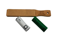 Kit strop en cuir 4×15 cm + pâte à affûter blanche et verte - Fourniture maroquinerie cuir