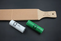 Kit strop en cuir 6,5×30 cm + pâte à affûter blanche et verte - Fourniture maroquinerie cuir