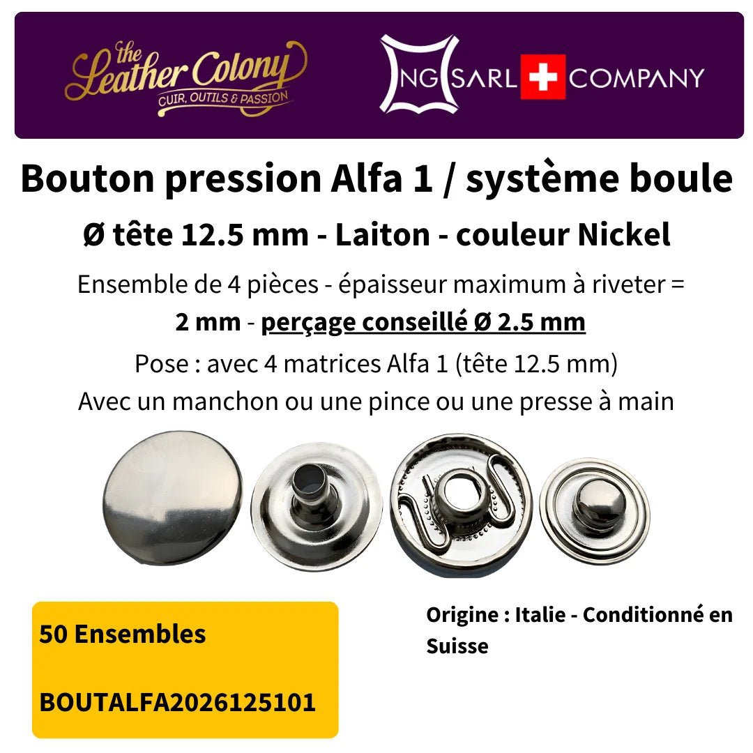 Pressions Alfa1 12.5Mm-14Mm En Laiton Made In Italy (4 Couleurs) - Vue principale