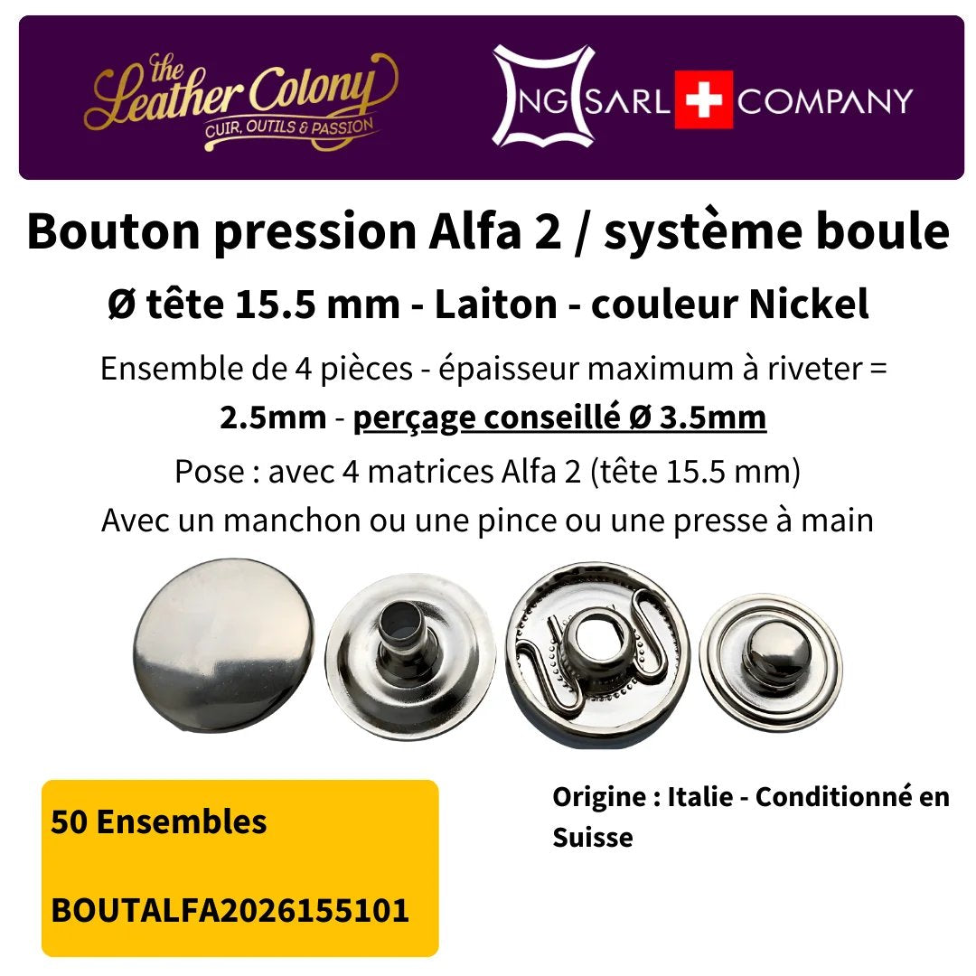 Pressions Alfa2 15.5Mm En Laiton Made In Italy (4 Couleurs) - Vue principale