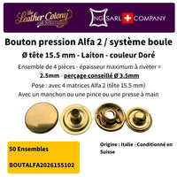Pressions Alfa2 15.5Mm En Laiton Made In Italy (4 Couleurs) - Détail produit